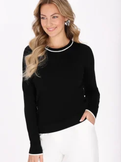 Faina Damen Pullover in schwarz - Ausschnitt: Rundhals