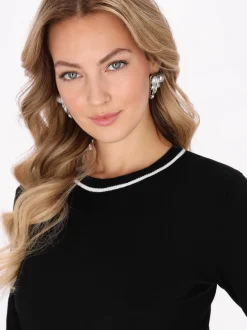 Faina Damen Pullover in schwarz - Ausschnitt: Rundhals