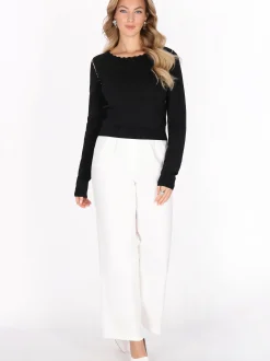 Faina Damen Pullover in schwarz - Ausschnitt: Rundhals