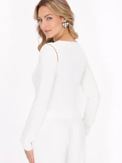 Faina Damen Pullover in weiß - Ausschnitt: Rundhals