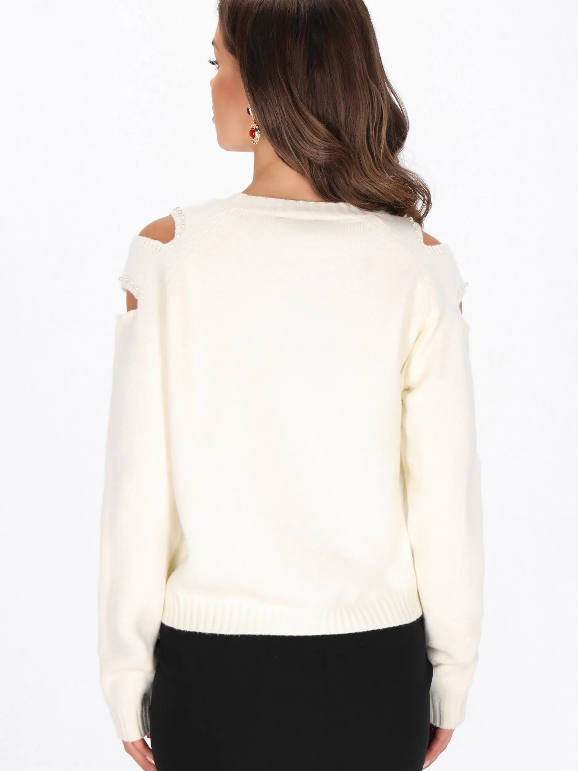 Faina Damen Pullover in weiß - Ausschnitt: Rundhals