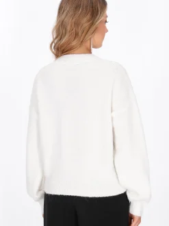 Faina Damen Pullover in weiß - Ausschnitt: Rundhals