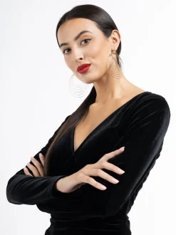 Faina Damen samtkleid in schwarz - Länge: mittel