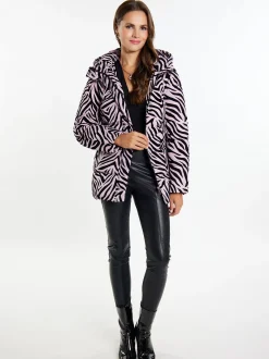 Faina Damen Steppjacke mit Zebra-Print in lila