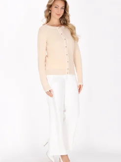 Faina Damen Strickjacke in beige - Ausschnitt: Rundhals