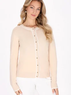 Faina Damen Strickjacke in beige - Ausschnitt: Rundhals