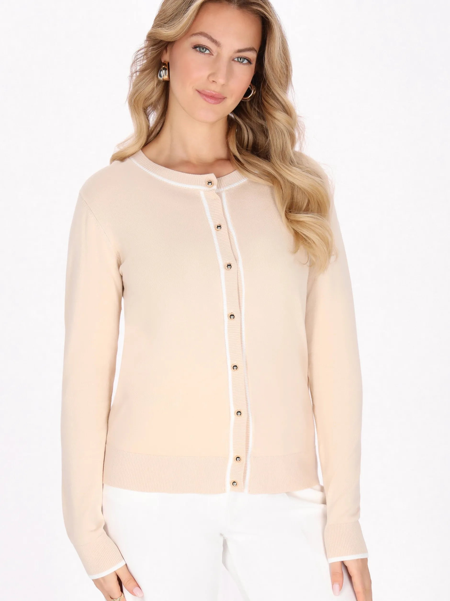 Faina Damen Strickjacke in beige - Ausschnitt: Rundhals