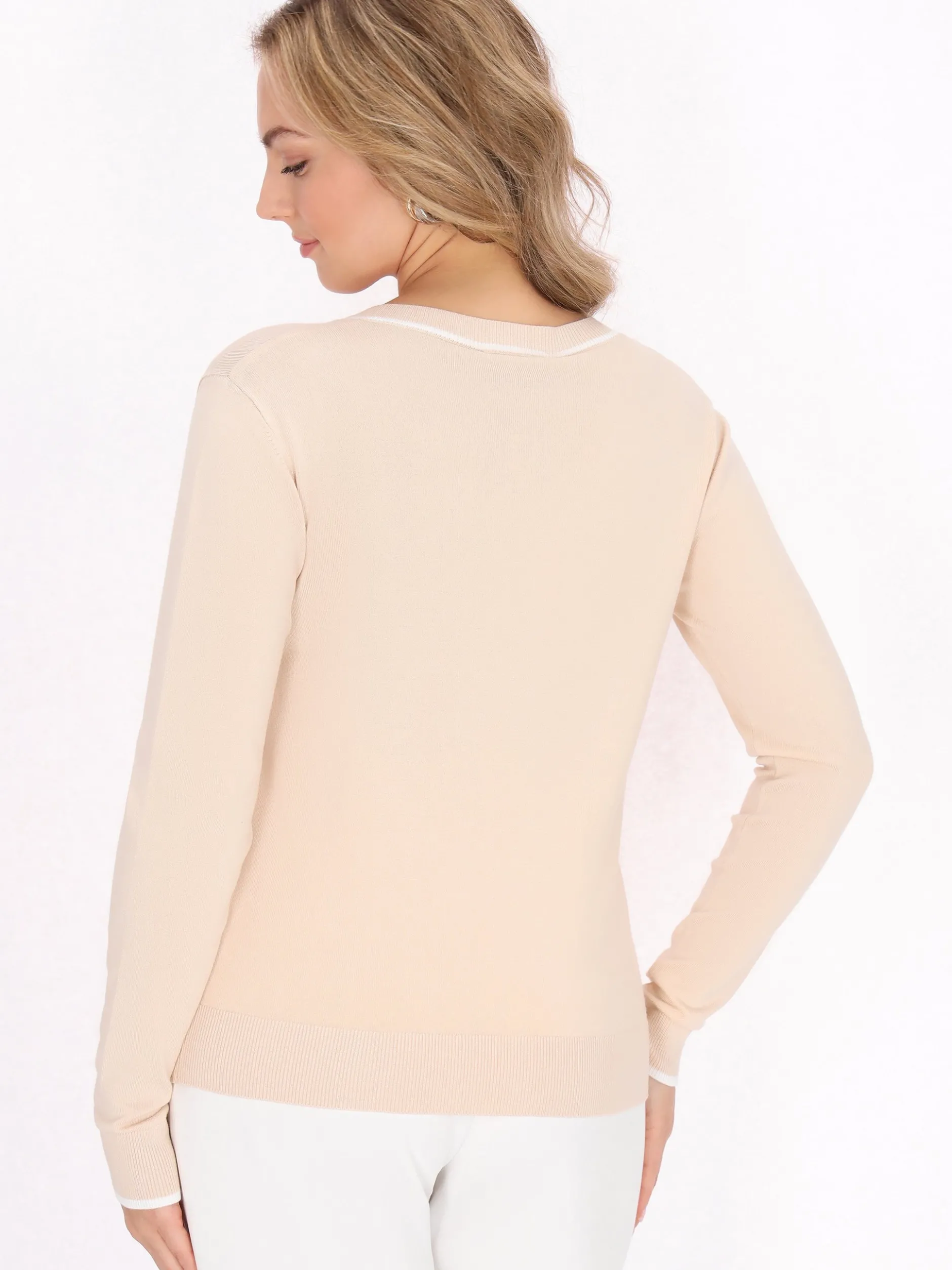 Faina Damen Strickjacke in beige - Ausschnitt: Rundhals