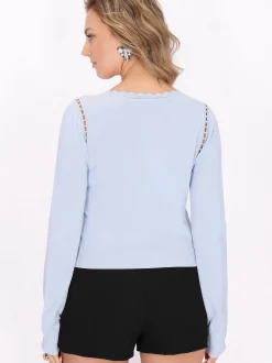 Faina Damen Strickjacke in blau - Ausschnitt: Rundhals