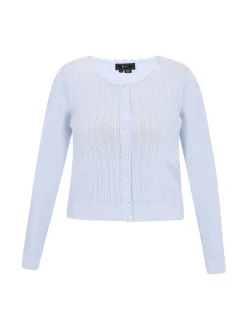 Faina Damen Strickjacke in blau - Ausschnitt: Rundhals