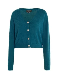 Faina Damen Strickjacke in grün - Ausschnitt: Rundhals