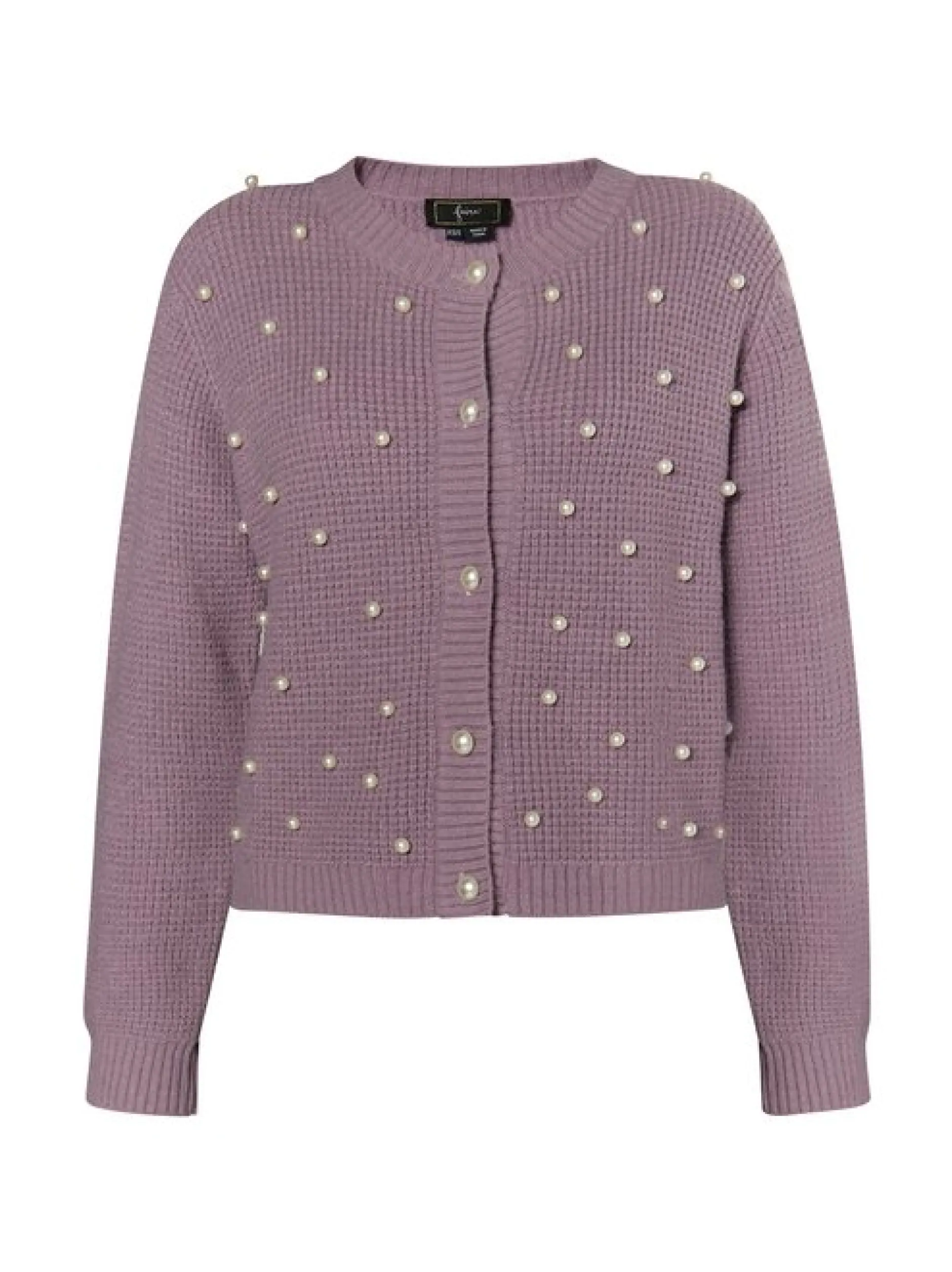 Faina Damen Strickjacke in lila - Ausschnitt: Rundhals