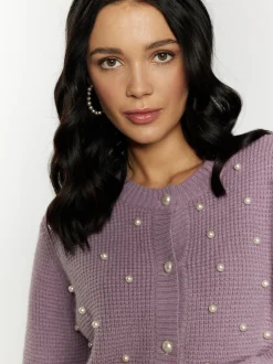 Faina Damen Strickjacke in lila - Ausschnitt: Rundhals