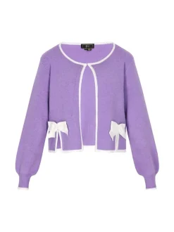 Faina Damen Strickjacke in lila - Ausschnitt: Rundhals