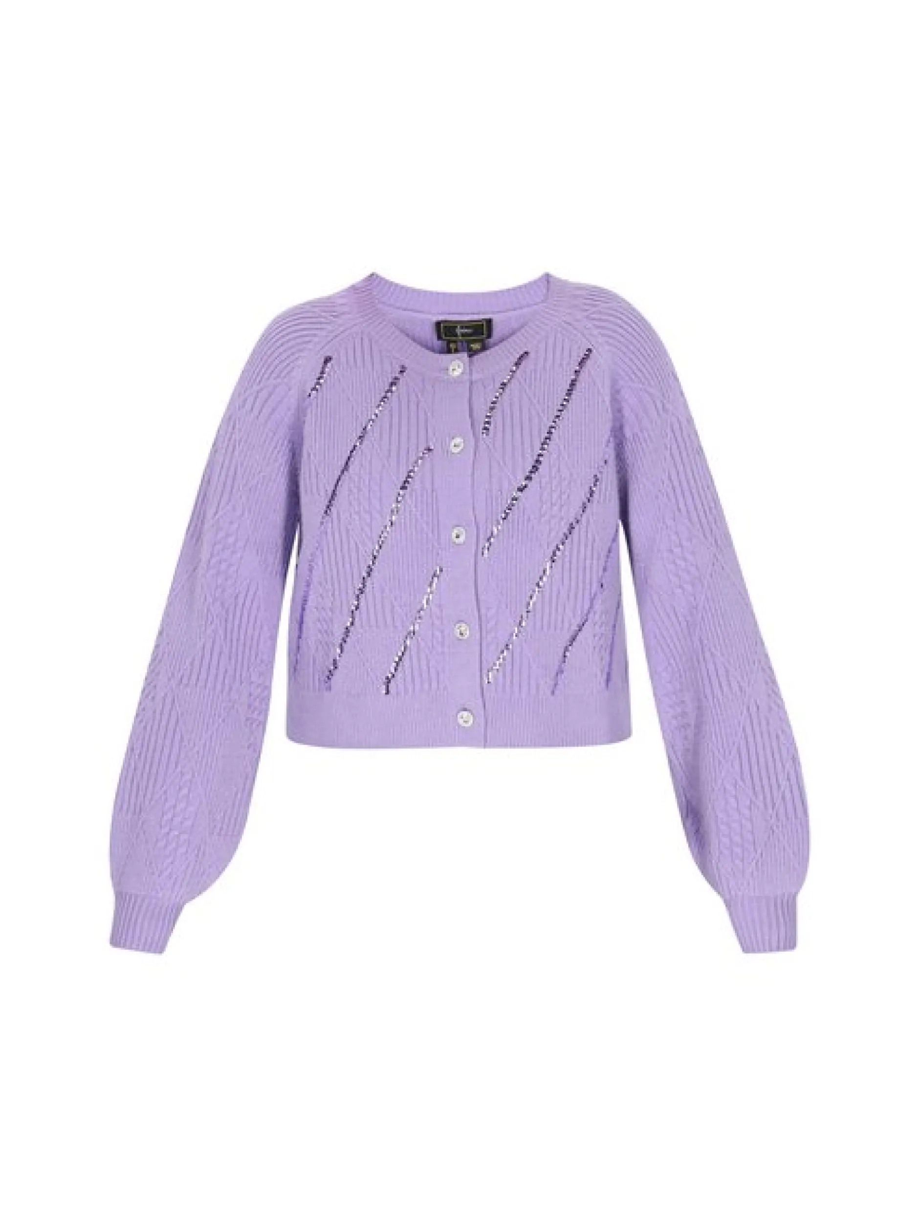 Faina Damen Strickjacke in lila - Ausschnitt: Rundhals