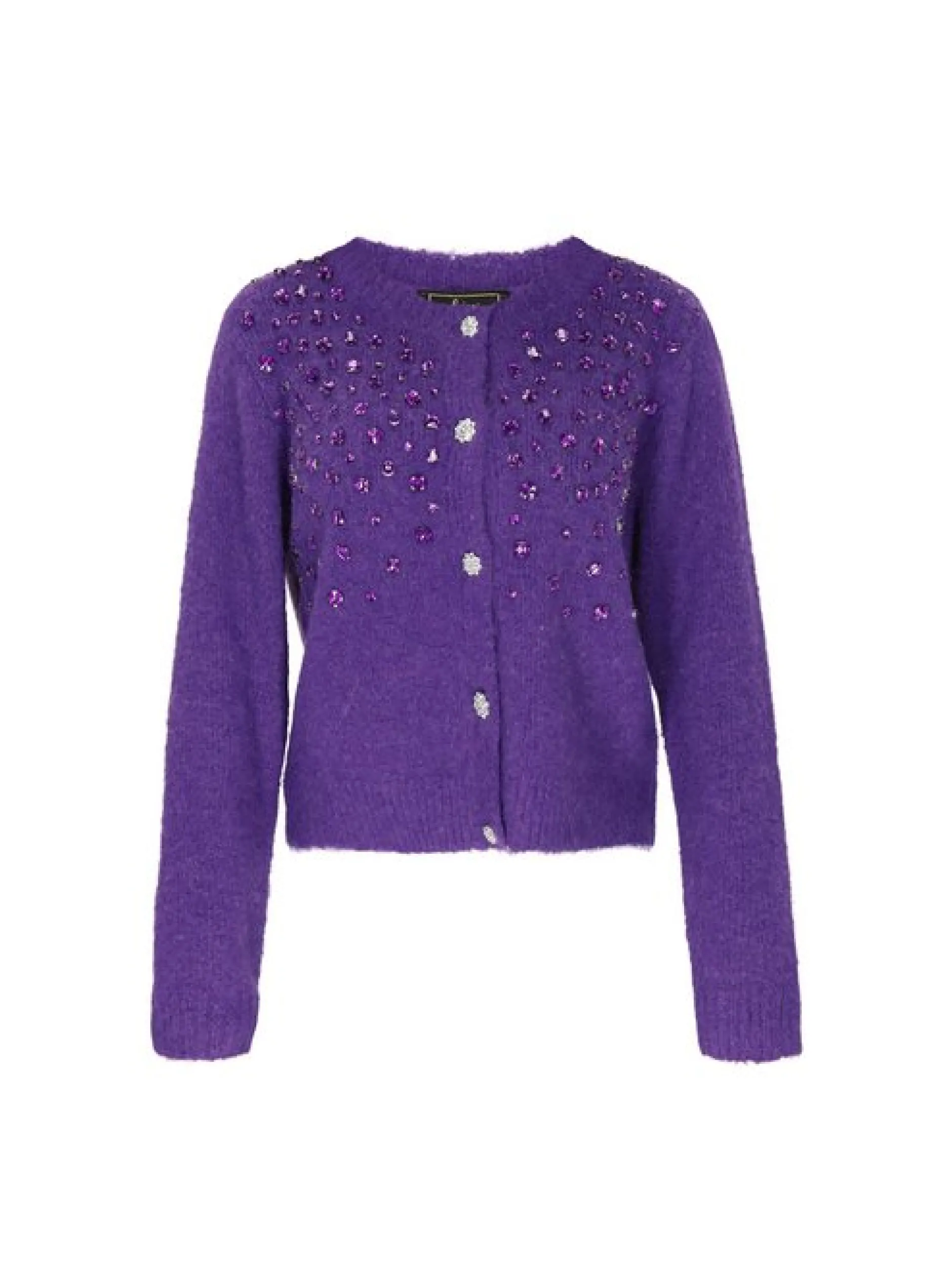 Faina Damen Strickjacke in lila - Ausschnitt: Rundhals