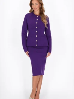 Faina Damen Strickjacke in lila - Ausschnitt: Rundhals