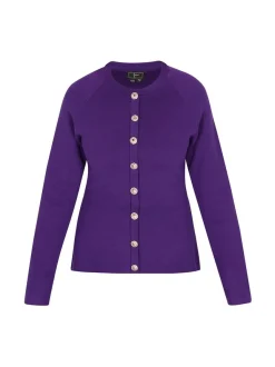Faina Damen Strickjacke in lila - Ausschnitt: Rundhals