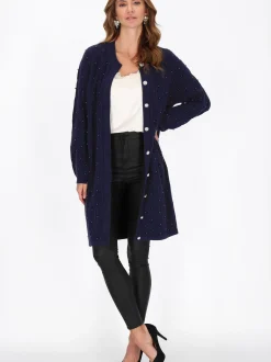 Faina Damen Strickjacke in marine - Ausschnitt: Rundhals