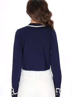 Faina Damen Strickjacke in marine - Ausschnitt: Rundhals