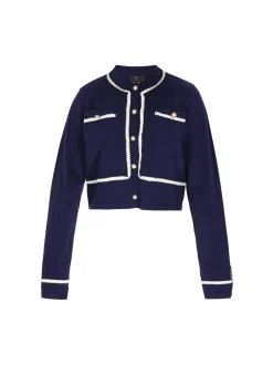 Faina Damen Strickjacke in marine - Ausschnitt: Rundhals