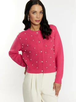 Faina Damen Strickjacke in pink - Ausschnitt: Rundhals