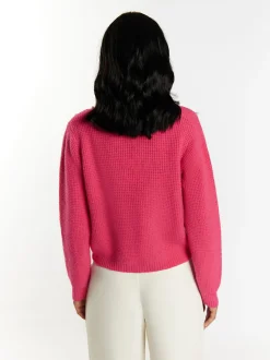 Faina Damen Strickjacke in pink - Ausschnitt: Rundhals