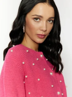 Faina Damen Strickjacke in pink - Ausschnitt: Rundhals