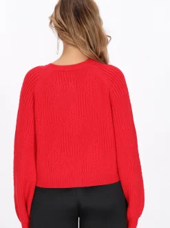 Faina Damen Strickjacke in rot - Ausschnitt: Rundhals