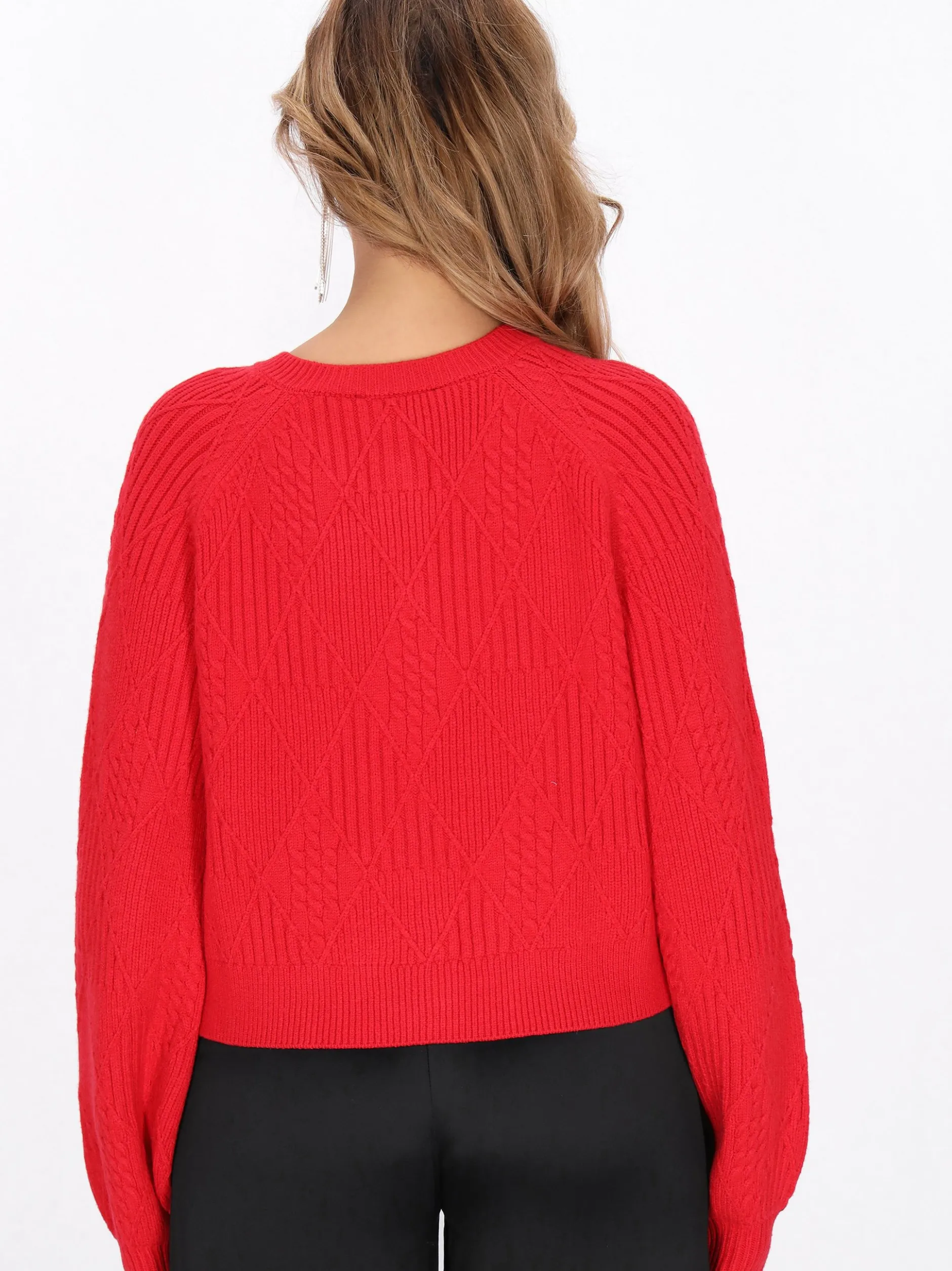 Faina Damen Strickjacke in rot - Ausschnitt: Rundhals