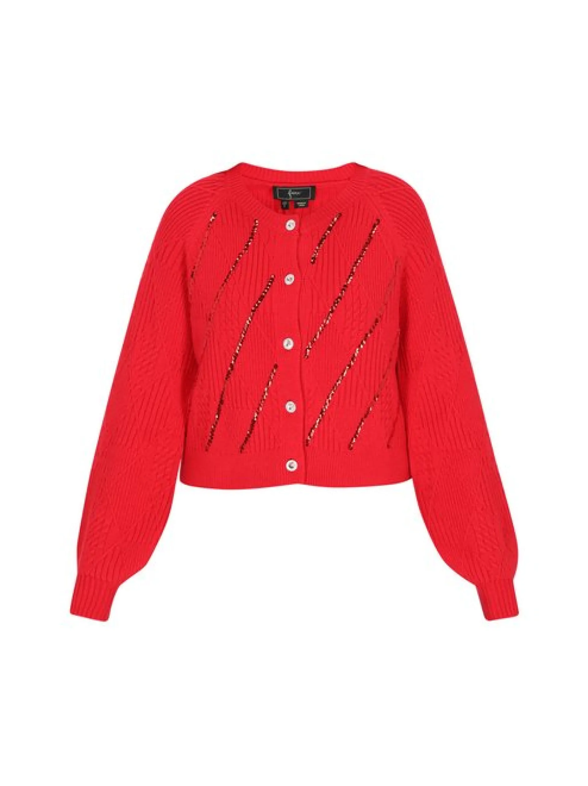 Faina Damen Strickjacke in rot - Ausschnitt: Rundhals