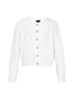 Faina Damen Strickjacke in weiß - Ausschnitt: Rundhals