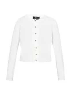 Faina Damen Strickjacke in weiß - Ausschnitt: Rundhals