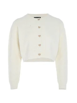 Faina Damen Strickjacke in weiß - Ausschnitt: Rundhals