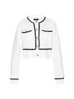 Faina Damen Strickjacke in weiß - Ausschnitt: Rundhals