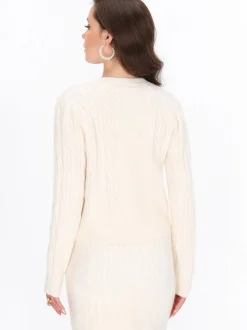 Faina Damen Strickjacke in weiß - Ausschnitt: Rundhals