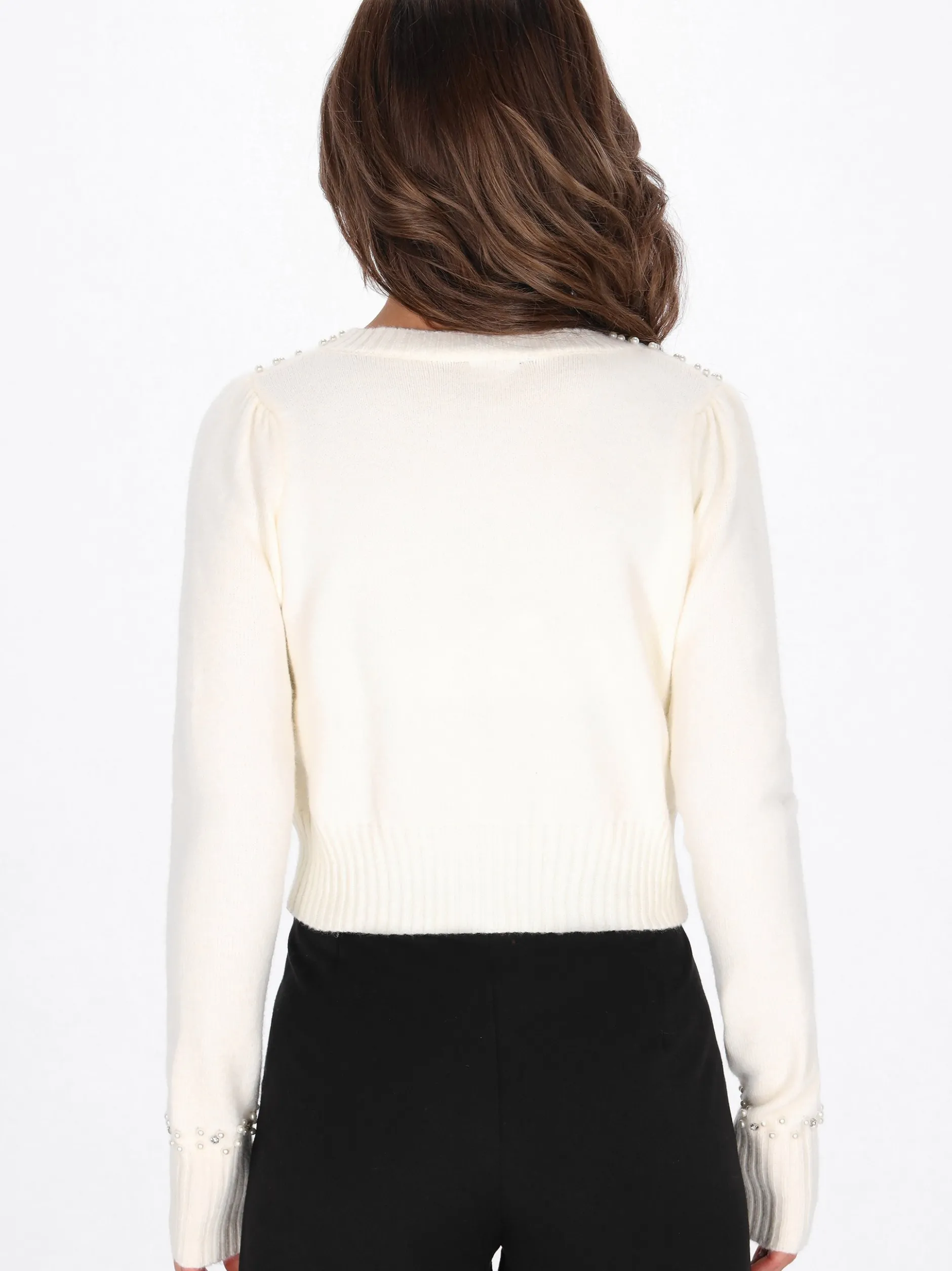 Faina Damen Strickjacke in weiß - Ausschnitt: Rundhals