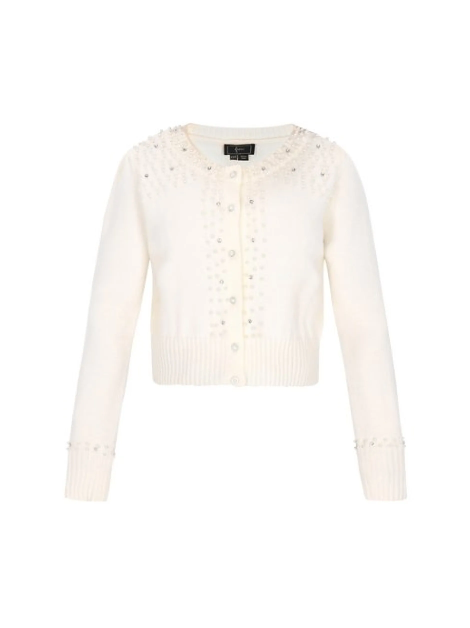 Faina Damen Strickjacke in weiß - Ausschnitt: Rundhals