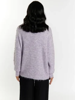 Faina Damen Strickjacke mit Perlen in lila