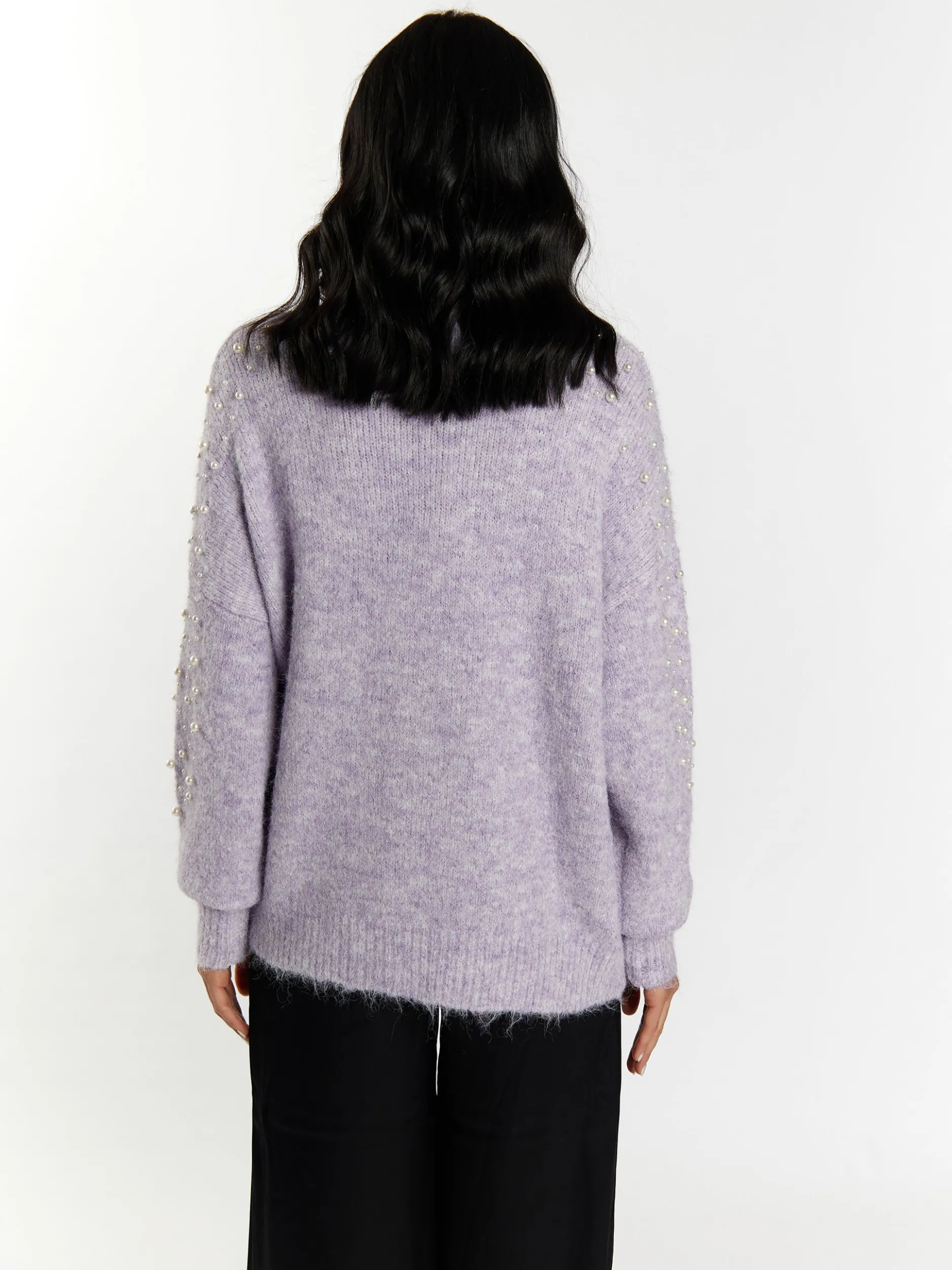 Faina Damen Strickjacke mit Perlen in lila