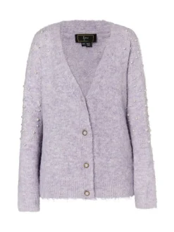 Faina Damen Strickjacke mit Perlen in lila