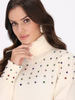 Faina Damen Strickkleid in ecru - Länge: mittel