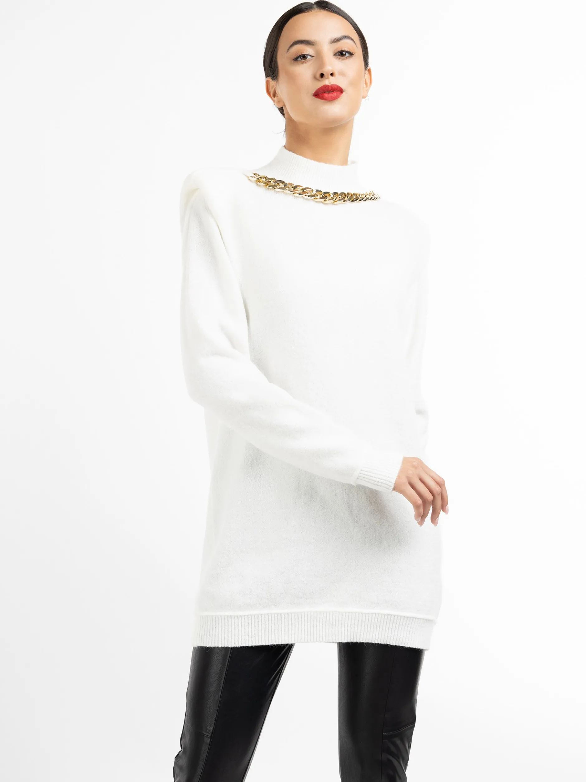 Faina Damen Strickkleid in weiß - Länge: kurz