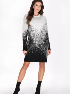 Faina Damen Strickkleid in weiß schwarz - Länge: mittel