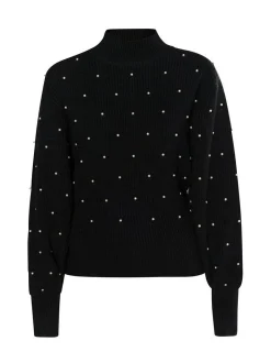 Faina Damen Strickpullover mit Perlen in schwarz