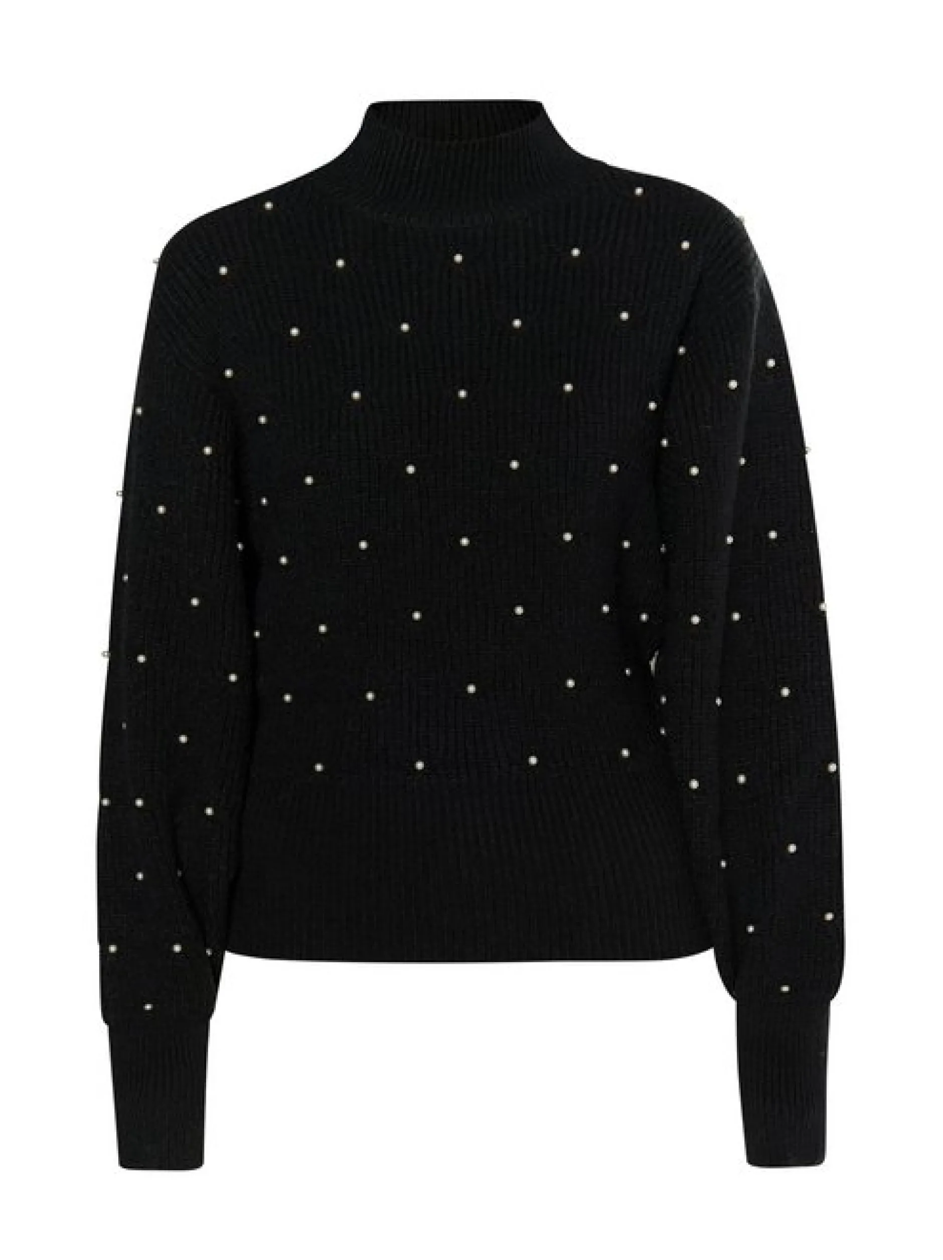 Faina Damen Strickpullover mit Perlen in schwarz