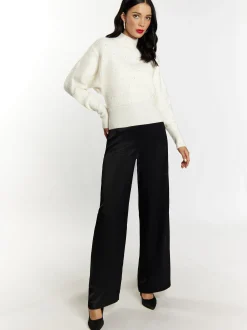 Faina Damen Strickpullover mit Perlen in weiß