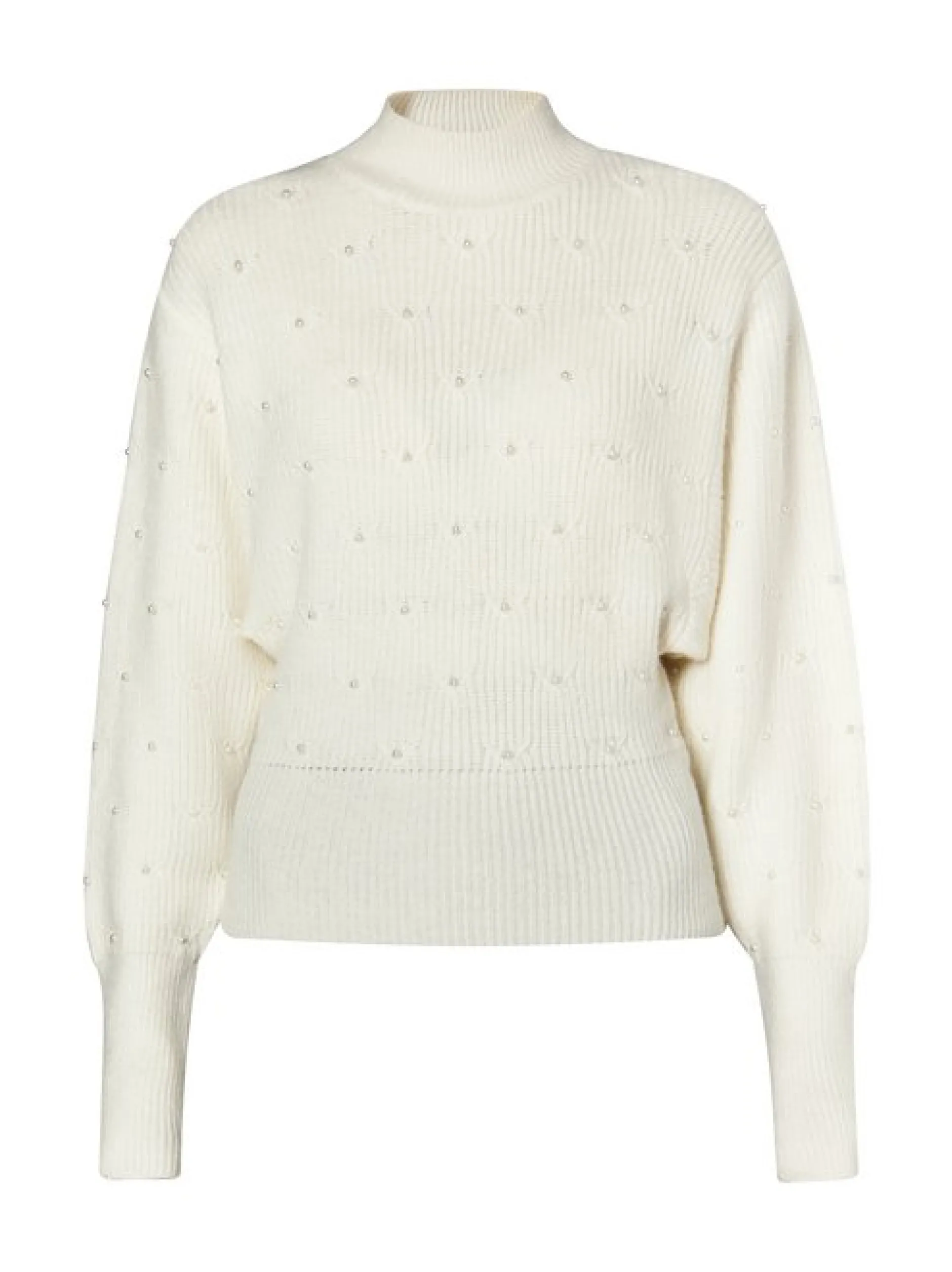 Faina Damen Strickpullover mit Perlen in weiß