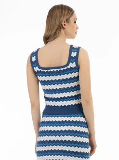 Faina Damen Strick-Tanktop in blau - Ausschnitt: Karree