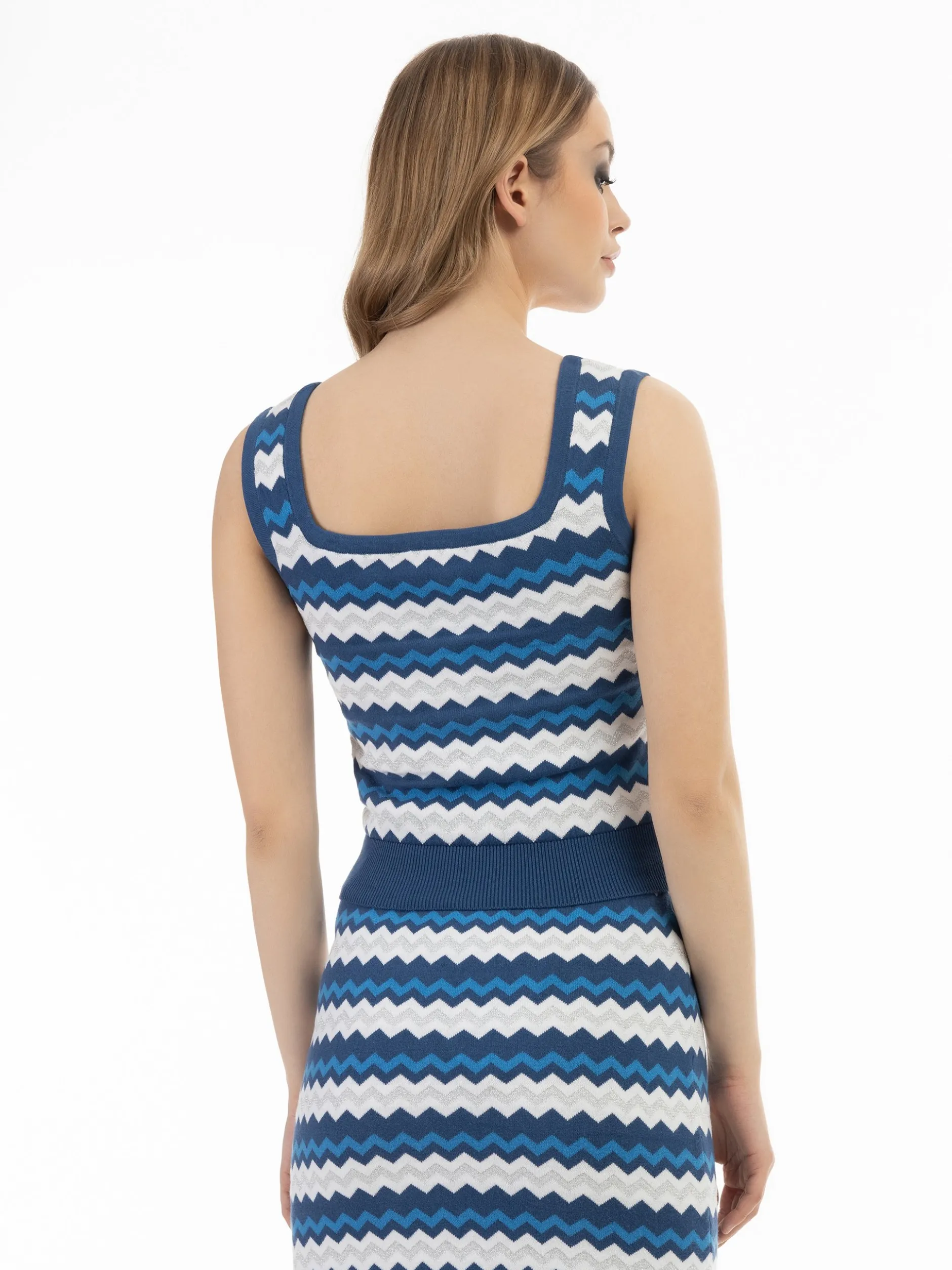 Faina Damen Strick-Tanktop in blau - Ausschnitt: Karree